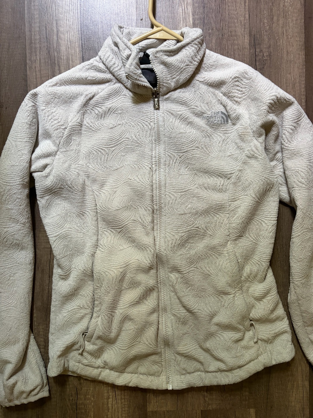 The North Face Cream and Brown Logo Fleece Pullover